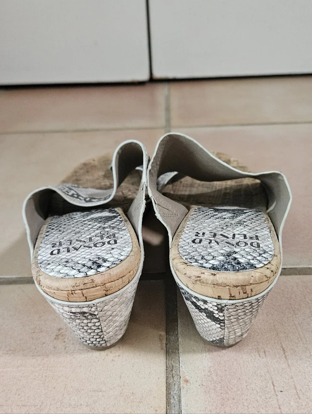 Donald Pliner Gretta Grey Snake Print Cork Wedge Sandals
